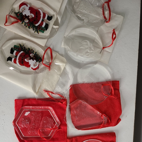 10 Vintage Amsun Santa Christmas Ornament Acrylic 1977 - 1979.Great condition Ornaments